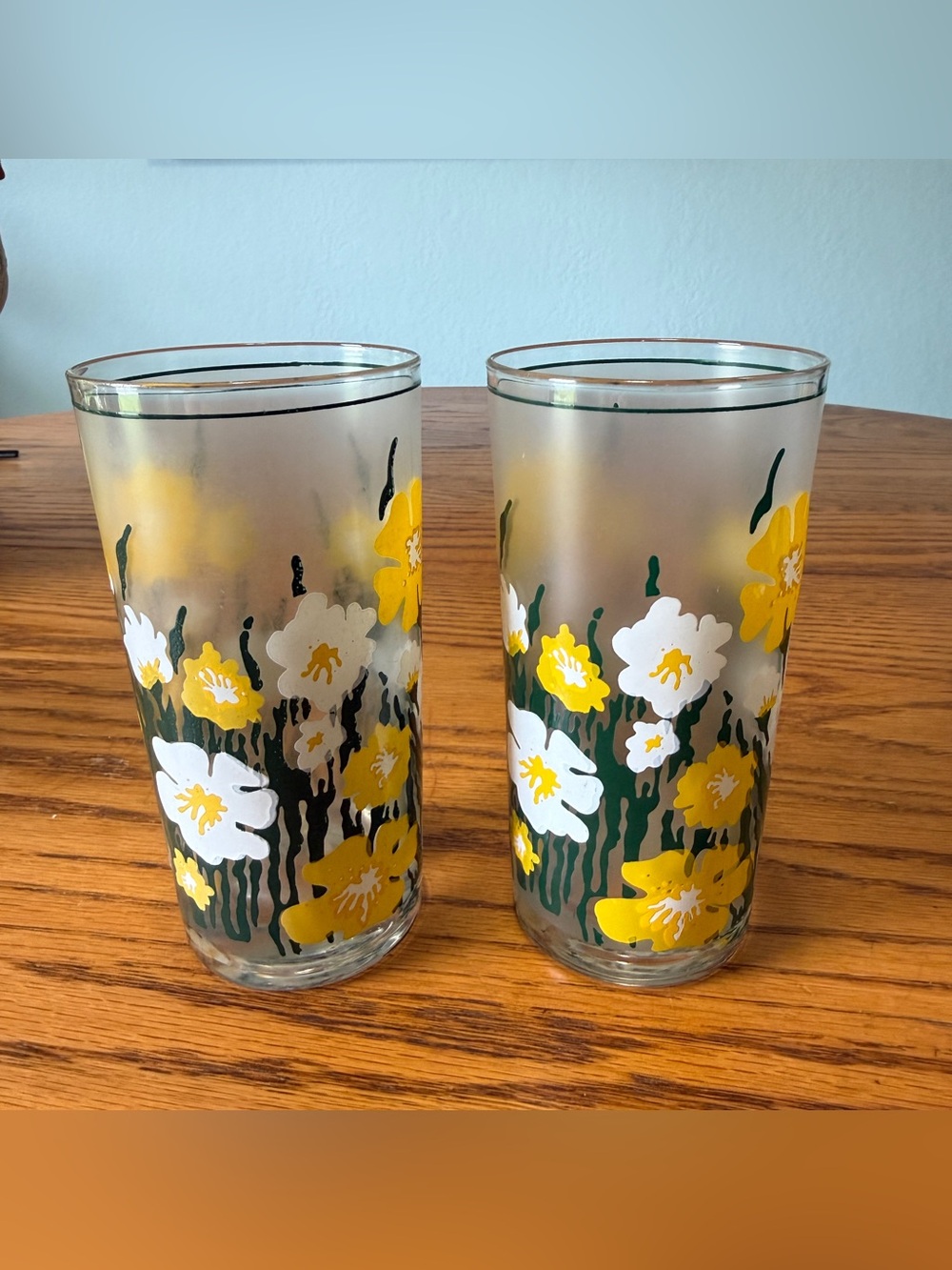 Culver Meadow Yellow Frosted Highball Glasses Mid Century Not Signed